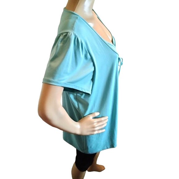 Designers Originals Size 1X Light Blue Layered Short-Sleeve Top With Tie Front - Picture 5 of 8